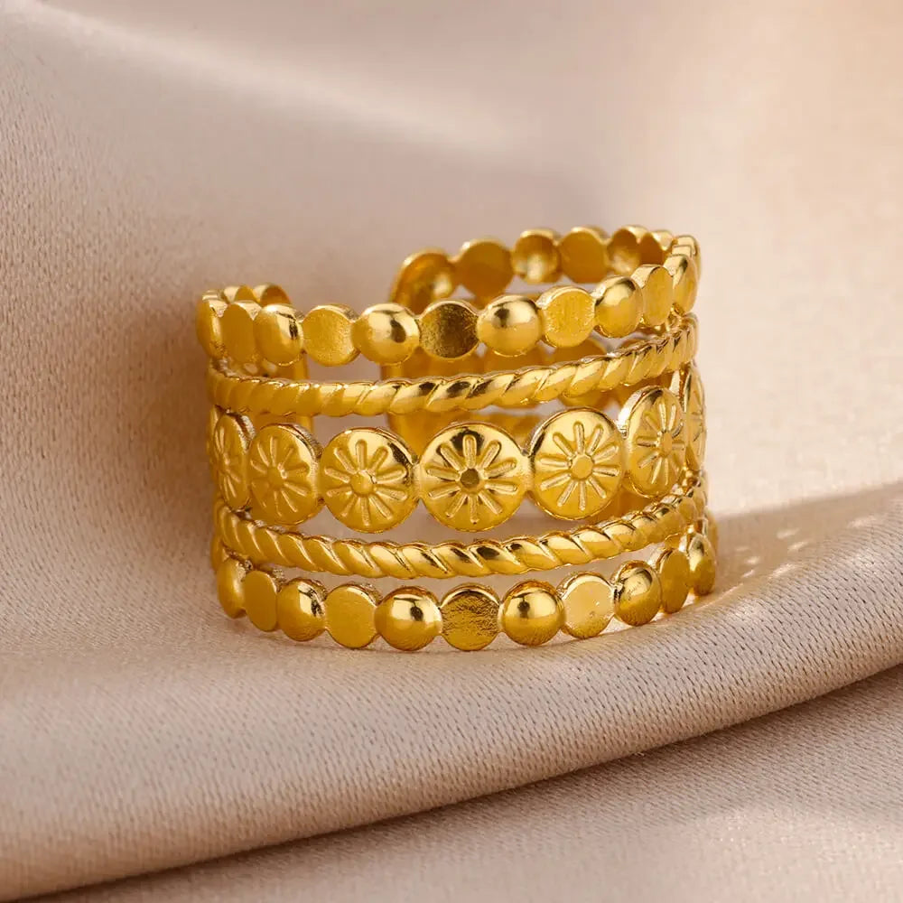 Stainless Steel Zircon Adjustable Ring - Piña Colada