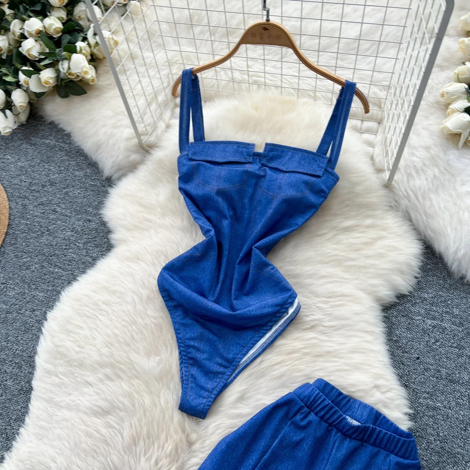 Strapless Patchwork Two-Piece Set – Spliced Top & Wide-Leg Pants - Piña Colada