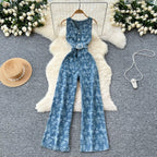 Vintage Denim Jumpsuit Female Sleeveless - Piña Colada