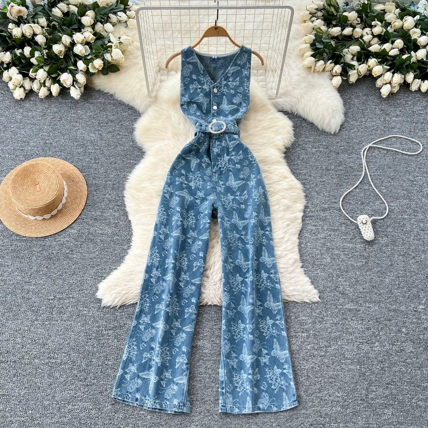 Vintage Denim Jumpsuit Female Sleeveless - Piña Colada