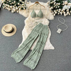 Backless Knit Crop & Wide-Leg Pants Set - Piña Colada