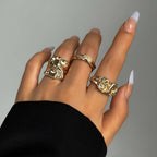 6Pcs/Set Vintage Sun Starfish Open Rings - Piña Colada