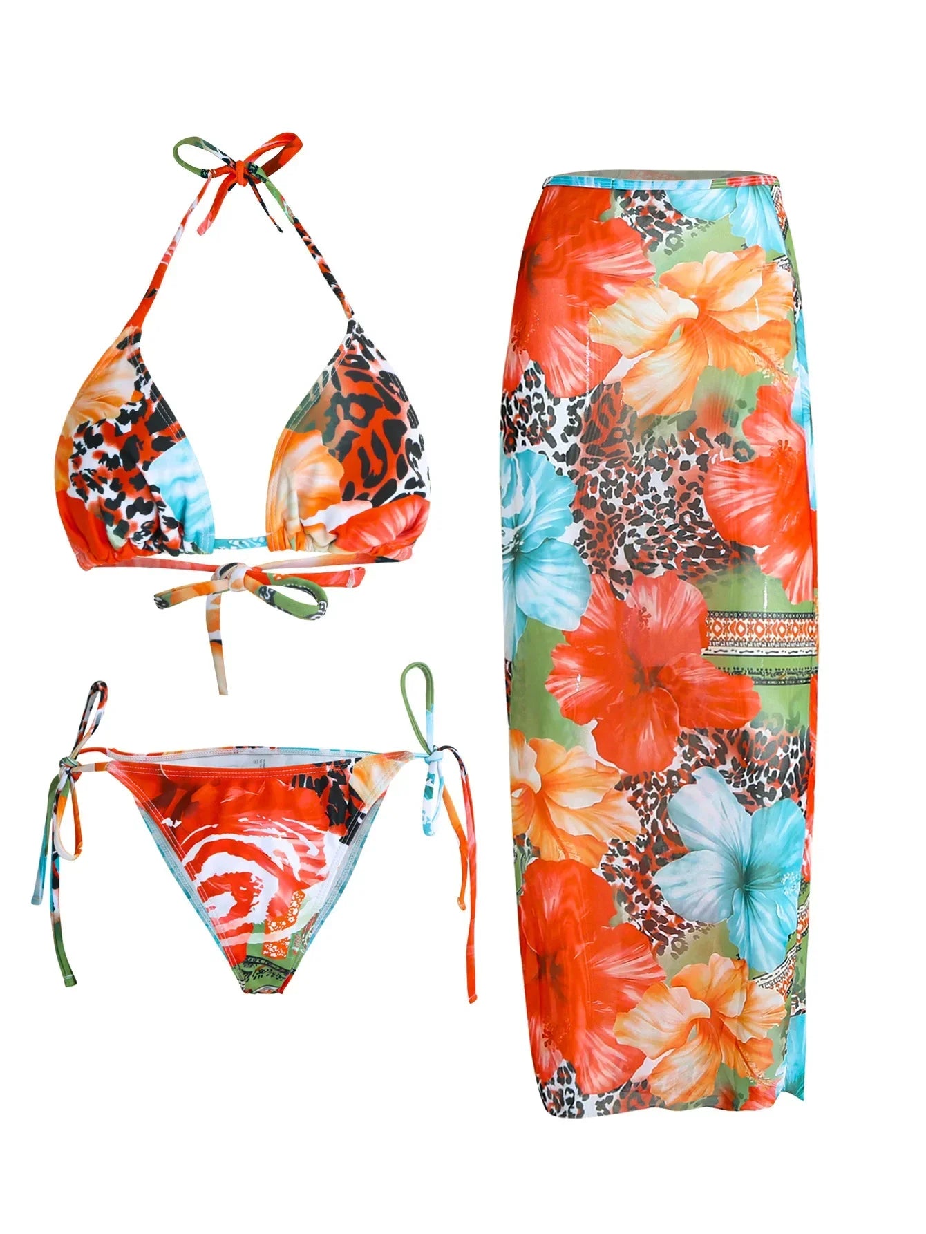3-Piece High Waist Bikini Set with Skirt – Sexy Beachwear - Piña Colada
