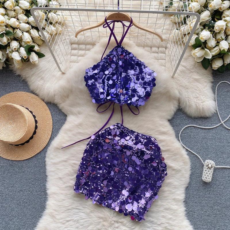 Sequin Top And Skirt Set Sparkly - Piña Colada