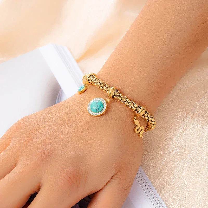 Thick Stainless Steel Star Flower Pendant Bracelet - Piña Colada