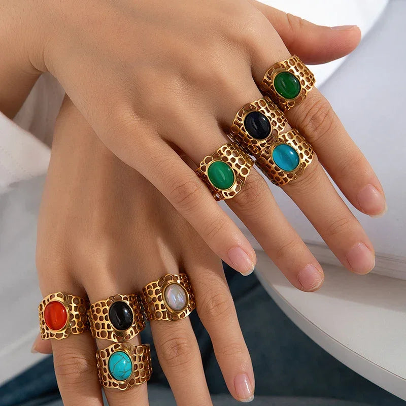 Colorful Stone Open Band Ring - Piña Colada