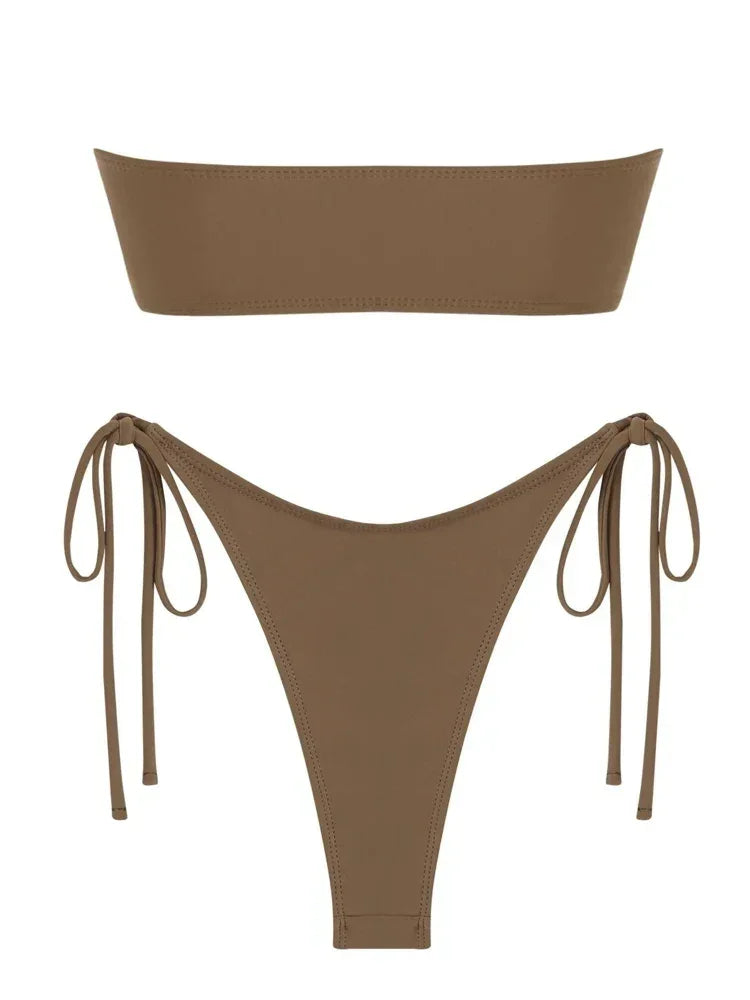 Solid Ring Detail Bikini Set - Piña Colada