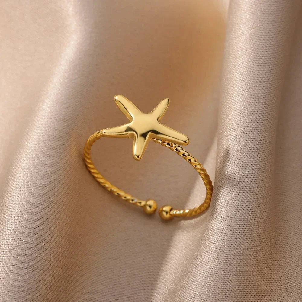 Gold Ocean Starfish & Shell Open Ring - Piña Colada