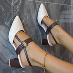 Elegant Pointed Toe Chunky Heel Sandals - Piña Colada