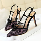 Lace Hollow Pumps Stilettos - Piña Colada