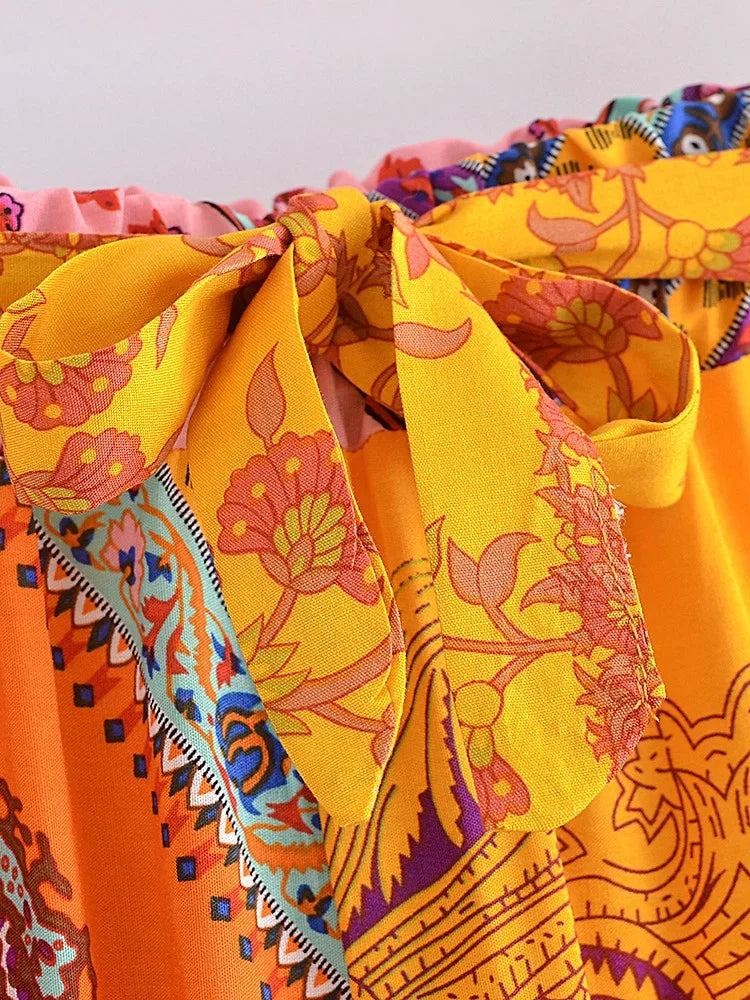 Floral Print Bohemian Wide Leg Pant - Piña Colada