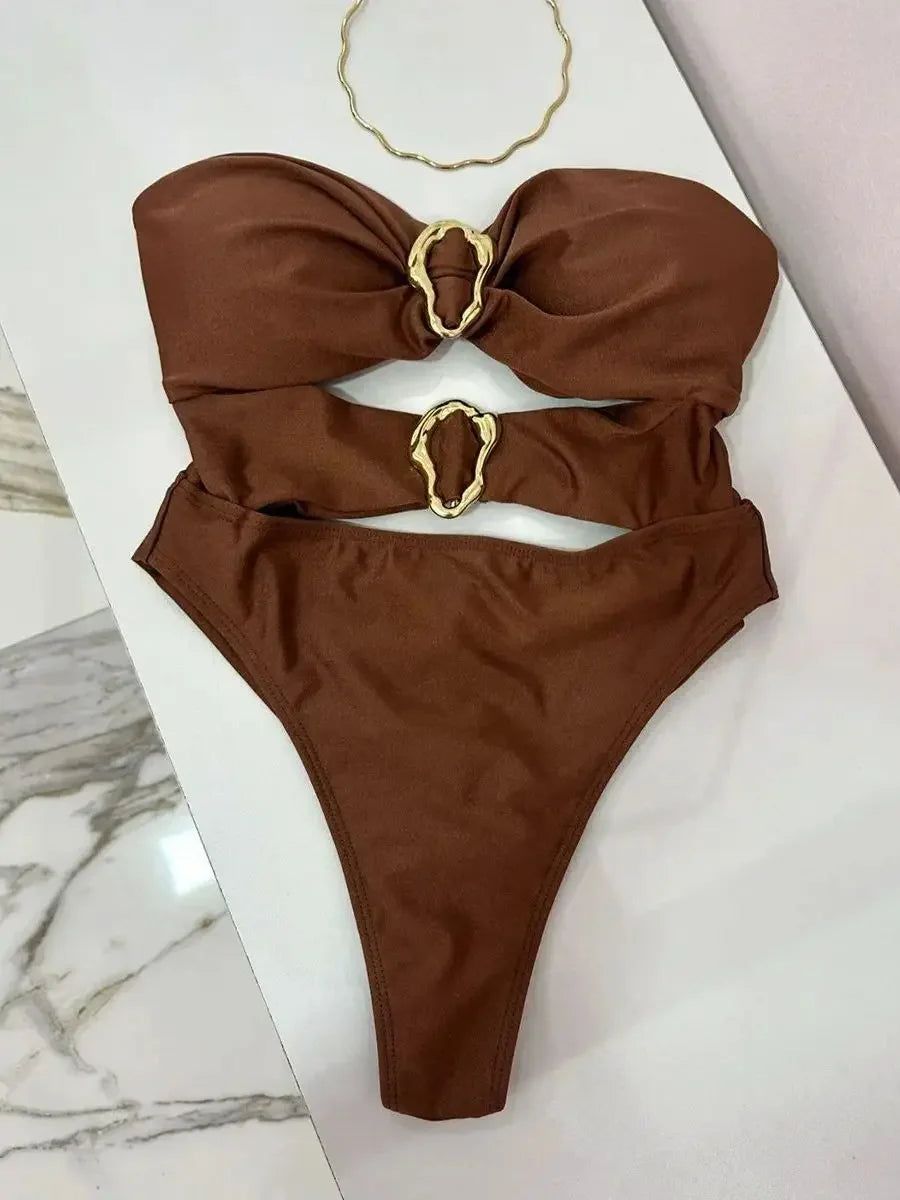 Metal Rings Cut Out Swimwear - Piña Colada
