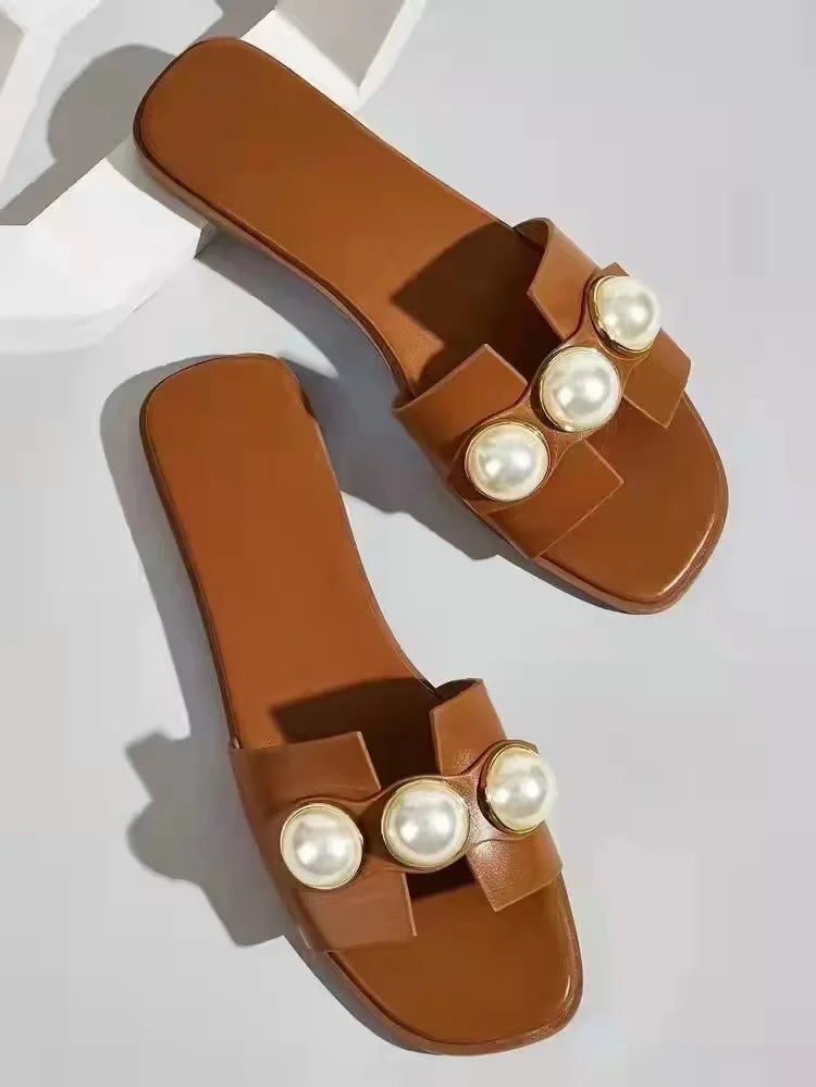 British Style Beaded Flat Sandals - Piña Colada