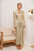 Elegant Long Sleeved Elastic Tight Long Dress - Piña Colada