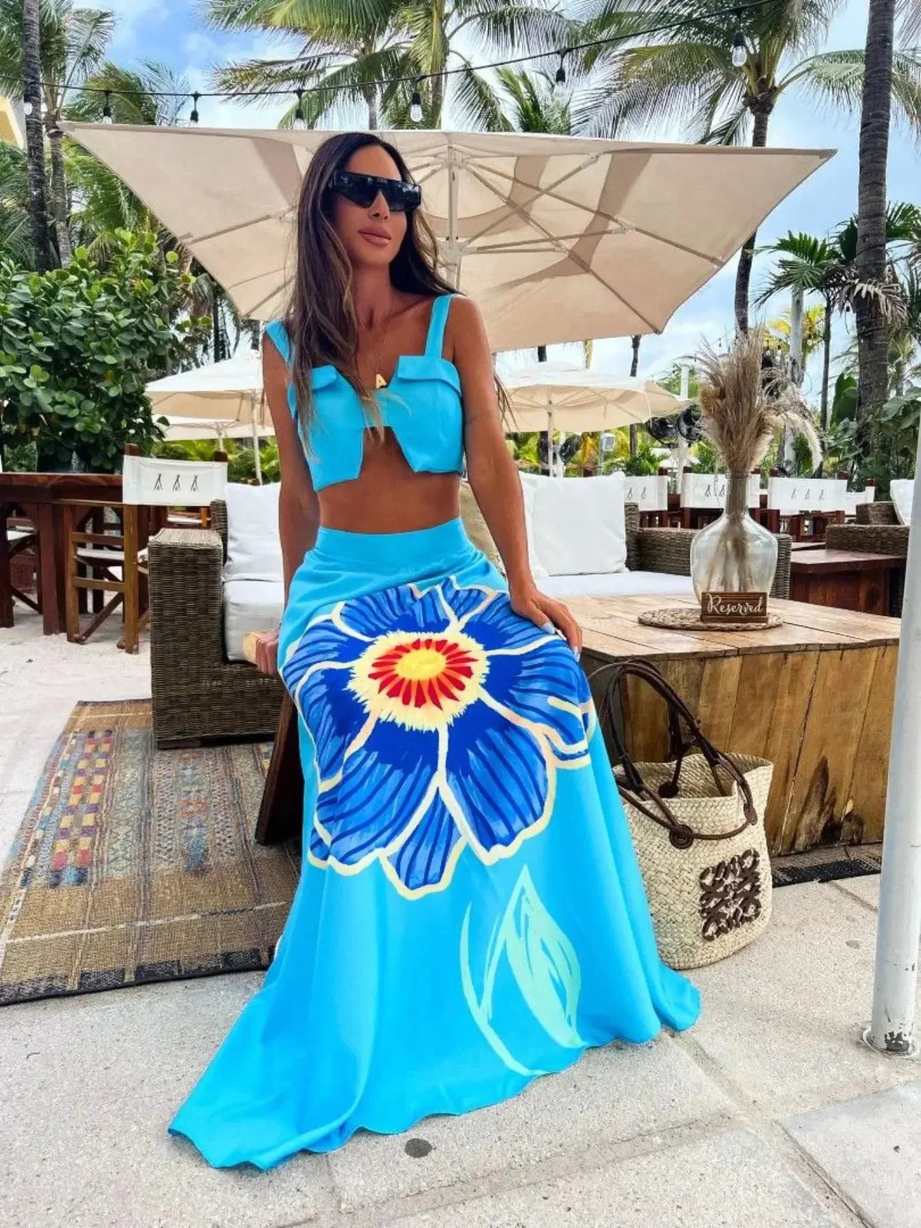 Draped Print V-Neck Maxi Dress – Beachwear Edition - Piña Colada