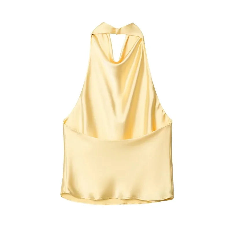 Satin Backless Camisole – Elegant Summer Essential - Piña Colada