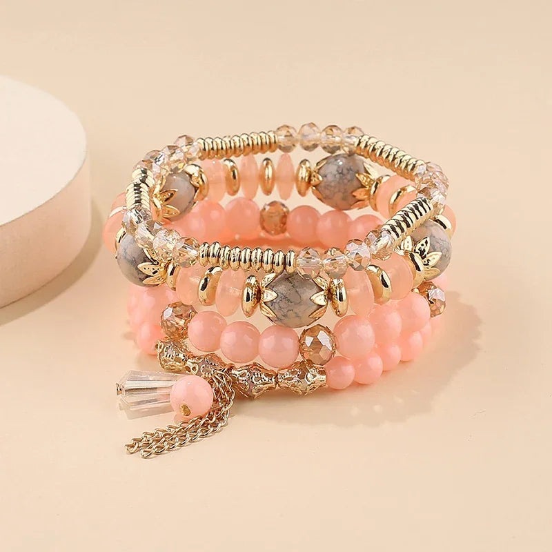 4Pcs New Tassel Charm Beads Bracelet - Piña Colada