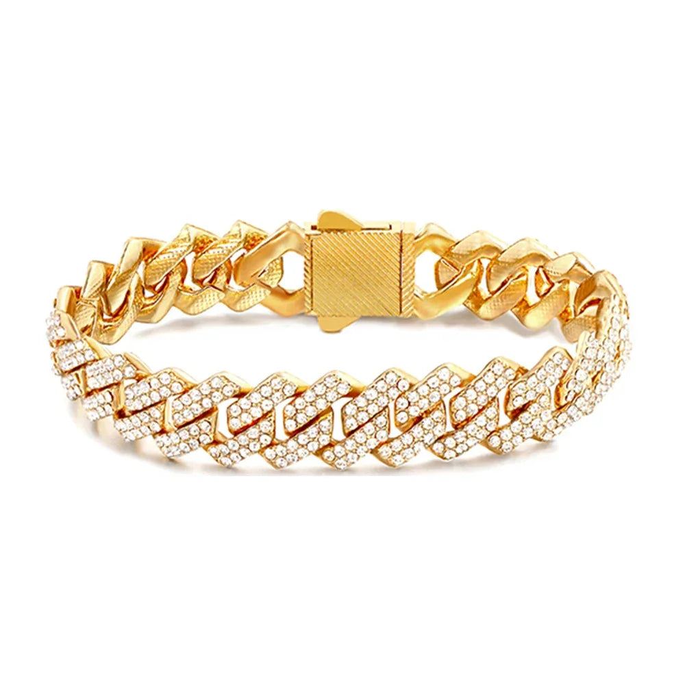 Iced Out Heart & Cuban Link Bracelet - Piña Colada