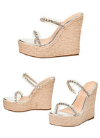 Crystal Wedge Slide Sandals – Elegant PU Platform Mules - Piña Colada