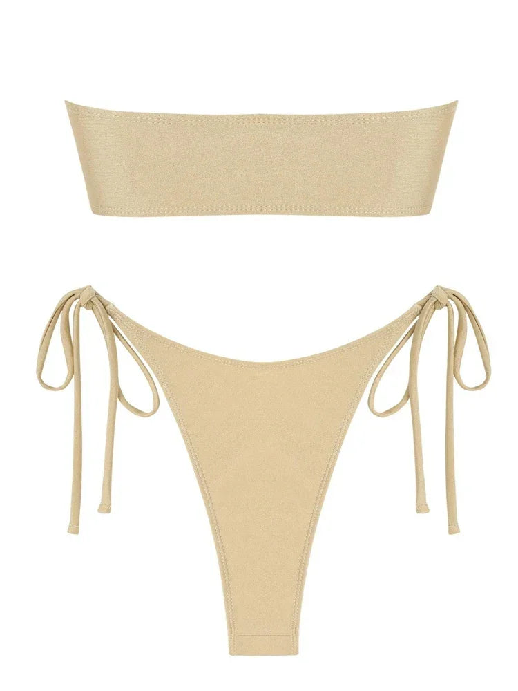 Solid Ring Detail Bikini Set - Piña Colada