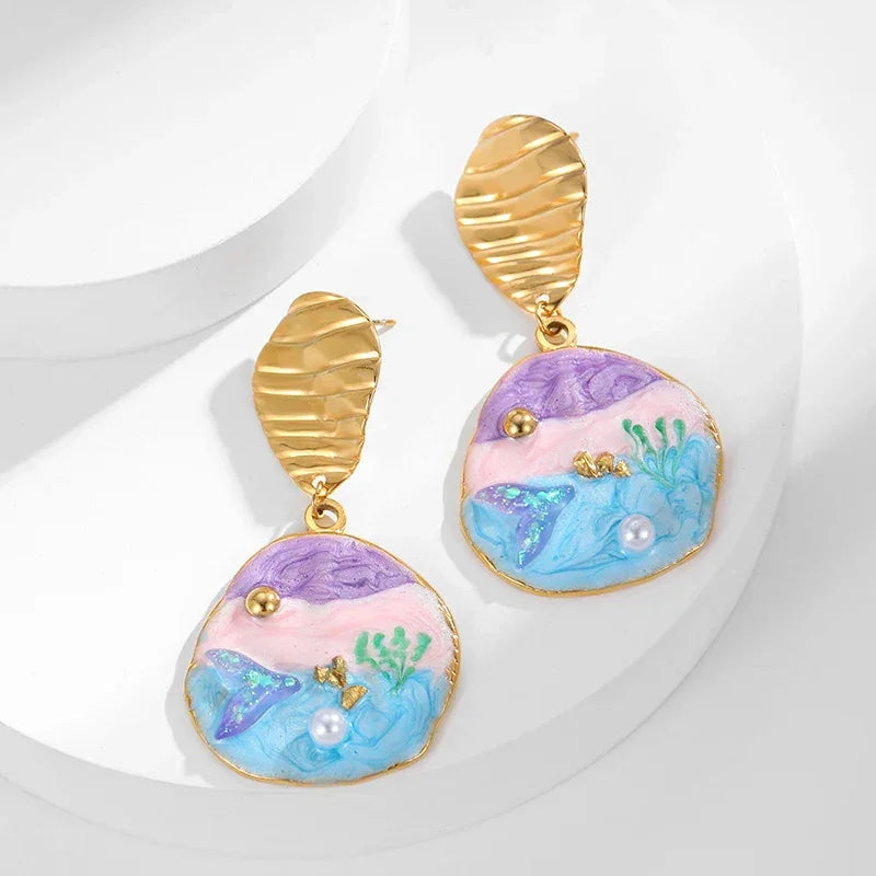 Blue Shell Earrings - Piña Colada