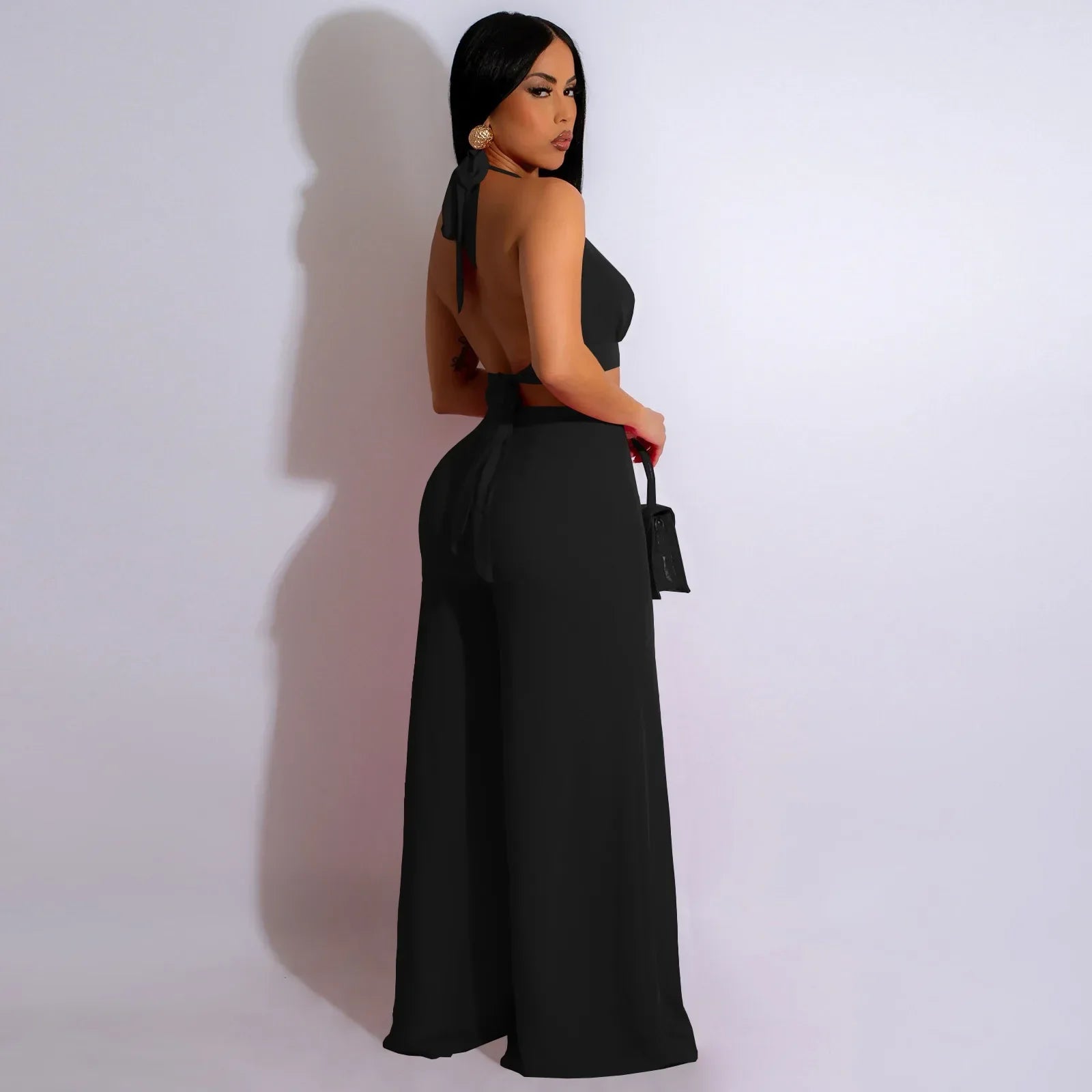 Cutout Halter Wide-Leg Jumpsuit - Piña Colada