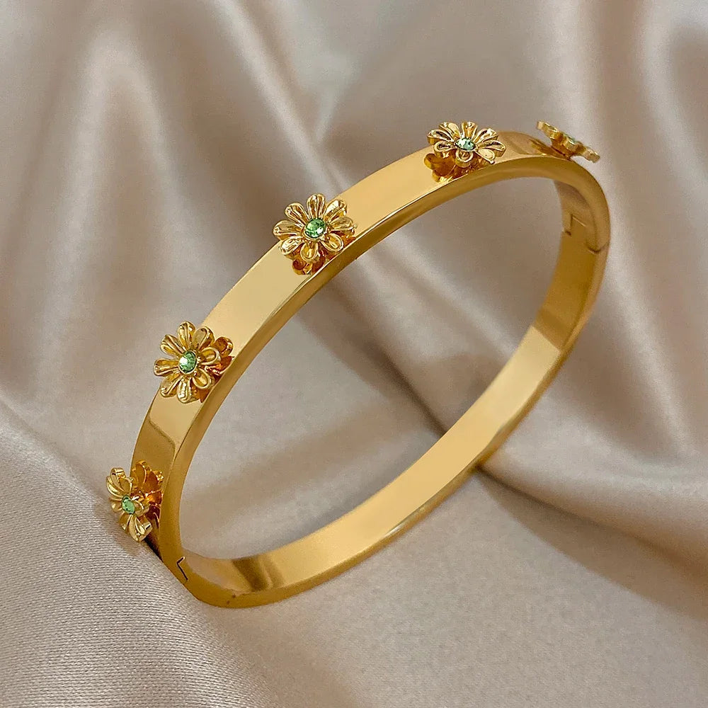 Stainless Steel Flower Cuff Bracelet - Piña Colada
