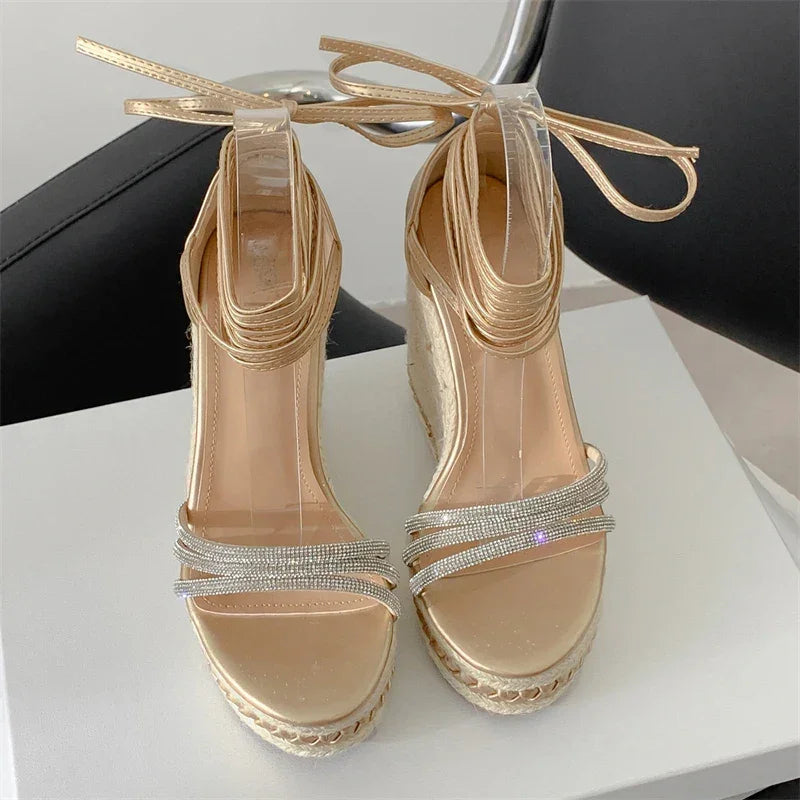 Gladiator Solid Platform Wedges Sandals - Piña Colada