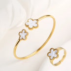 Lucky Stainless Steel Five Leaf Flower Bangle Ring - Piña Colada