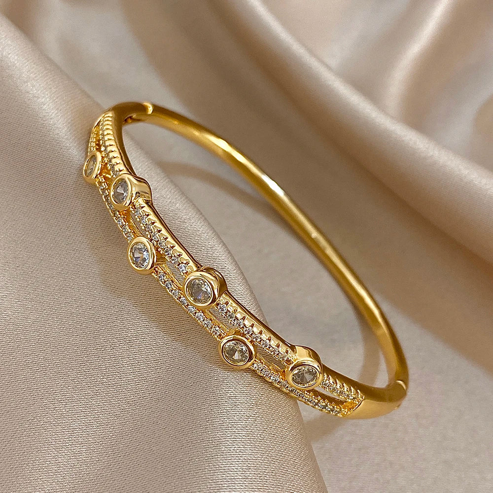 Gold Double Layer Rhinestone Bangle