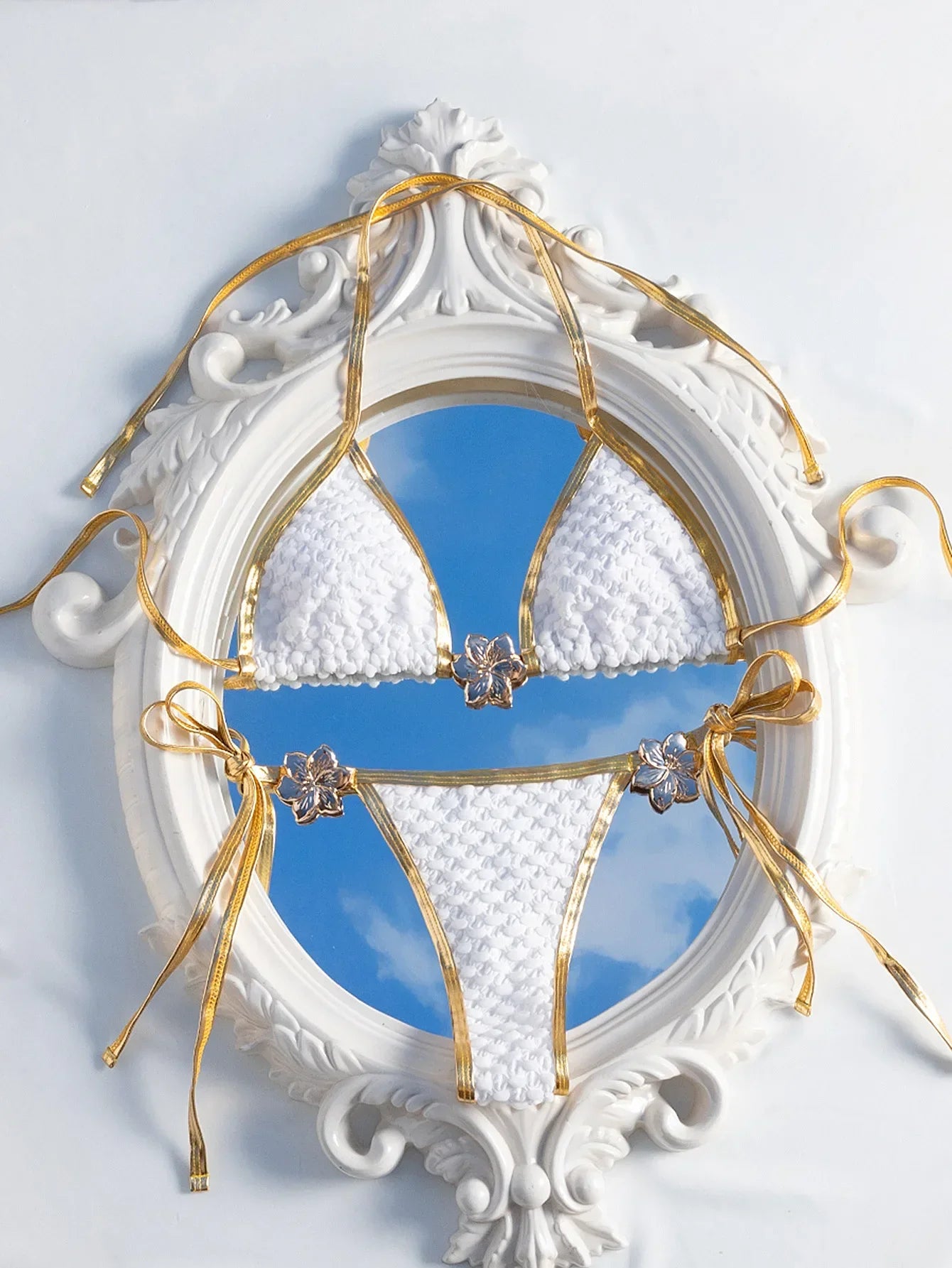 Sexy White Gold Patchwork Bikini Set - Piña Colada