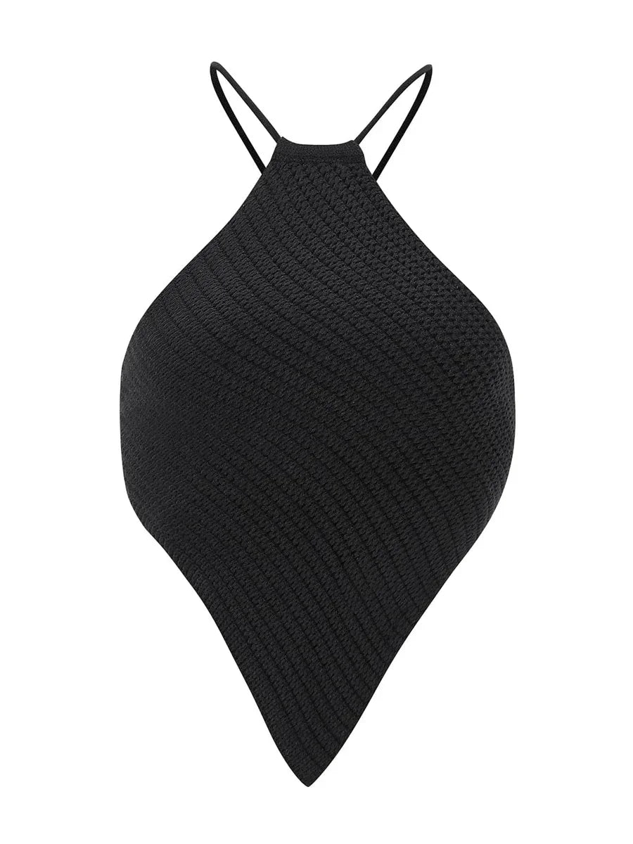Backless Criss-Cross Ribbed Knit Crop Top – Sexy Slim Fit Halter Style - Piña Colada