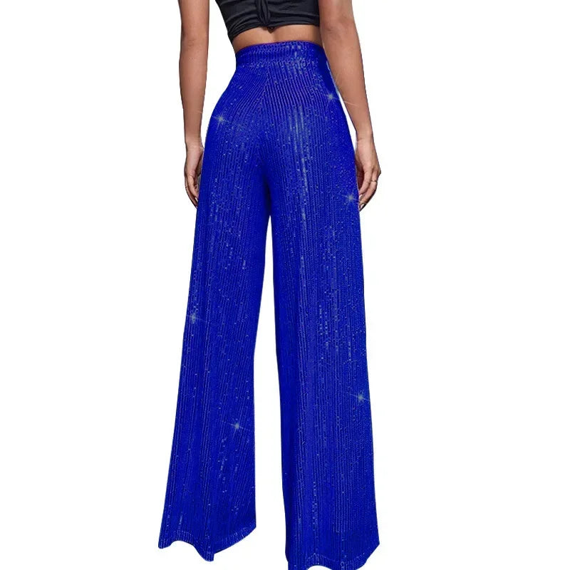 High Waist Loose Sequin Wide Leg Pants - Piña Colada