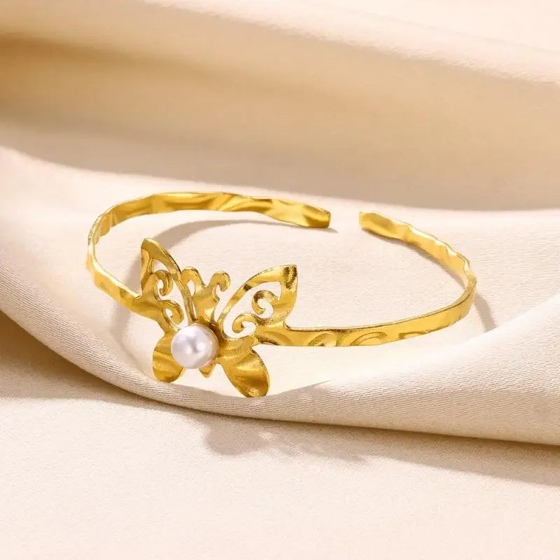 18K Gold-Plated Stainless Steel Cuff Bracelet for Women - Piña Colada