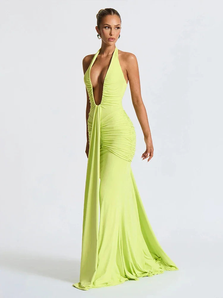 Maxi Dress Classic Solid Low Neck - Piña Colada