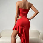 Strapless Hollow Out Mid-Calf Dress - Piña Colada
