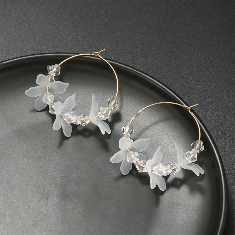 White Flower Tassel Earrings - Piña Colada