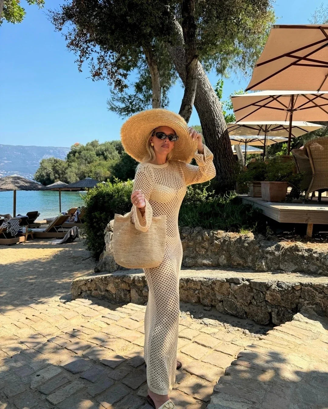 Sexy U-neck Knit Maxi Dress - Piña Colada