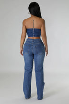 Beaded Tassel Straight Leg Jeans - Piña Colada