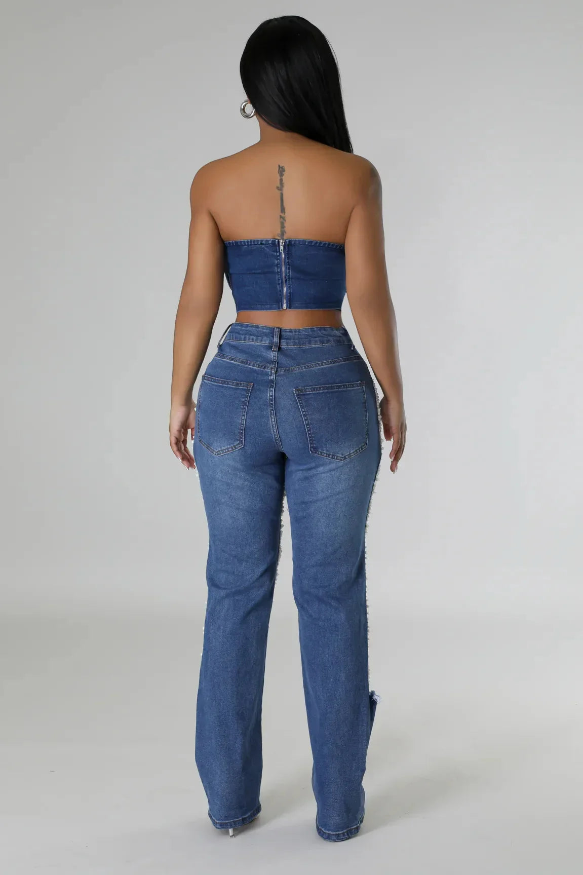 Beaded Tassel Straight Leg Jeans - Piña Colada