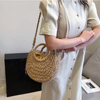 Straw Rattan Half-Moon Beach Handbag - Piña Colada