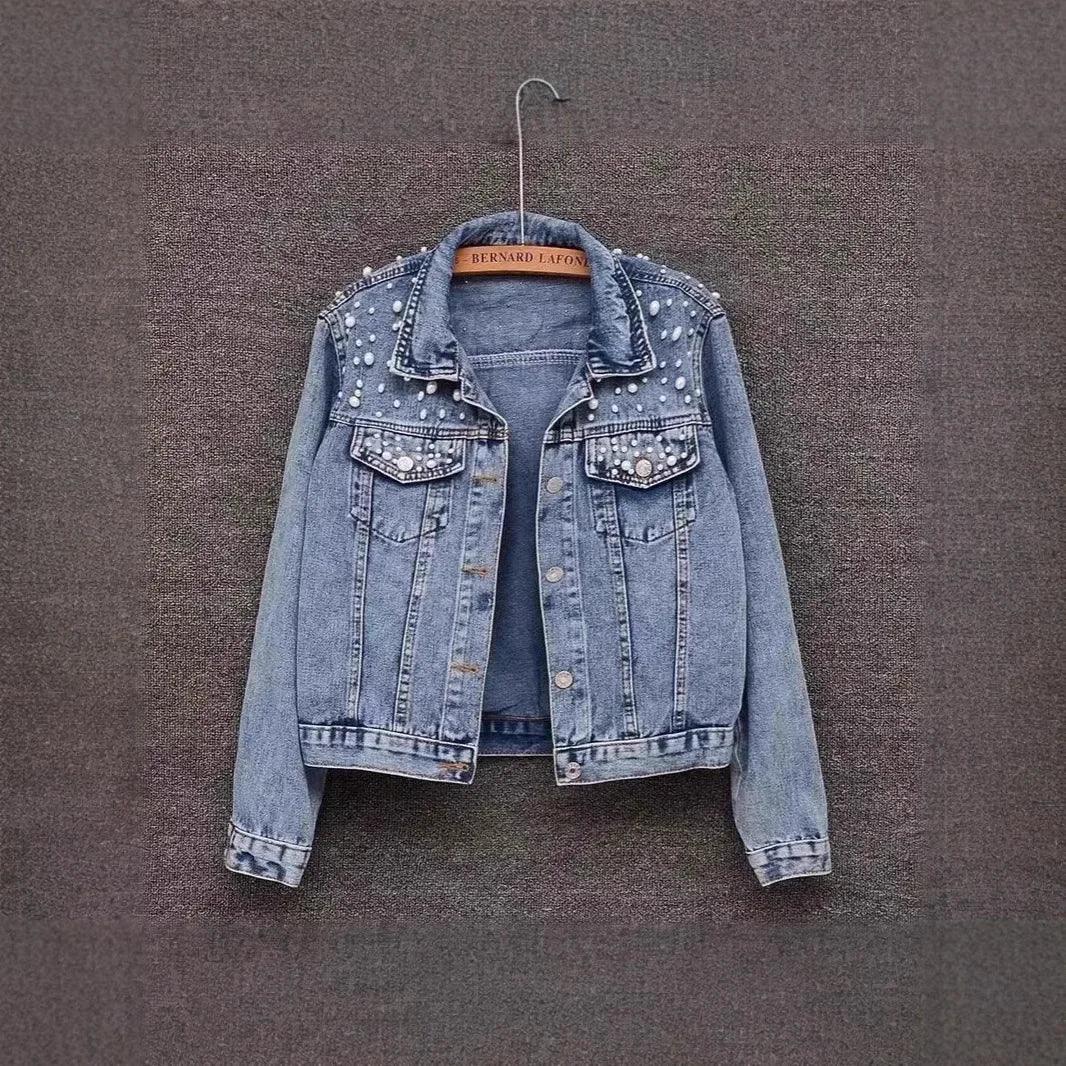 Pearl Beaded Denim Jacket - Piña Colada
