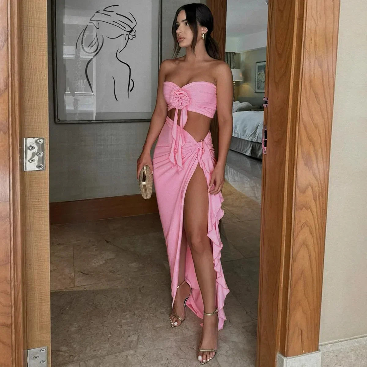 Backless Strapless Bodycon Maxi Dress - Piña Colada