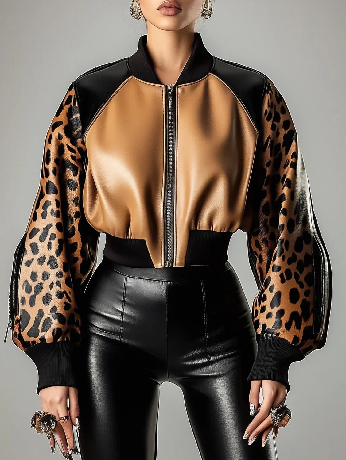 Leather Jacket Leopard Print - Piña Colada