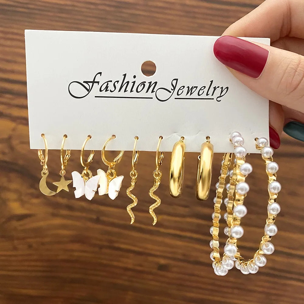 Pearl Hoop Earrings Set - Piña Colada