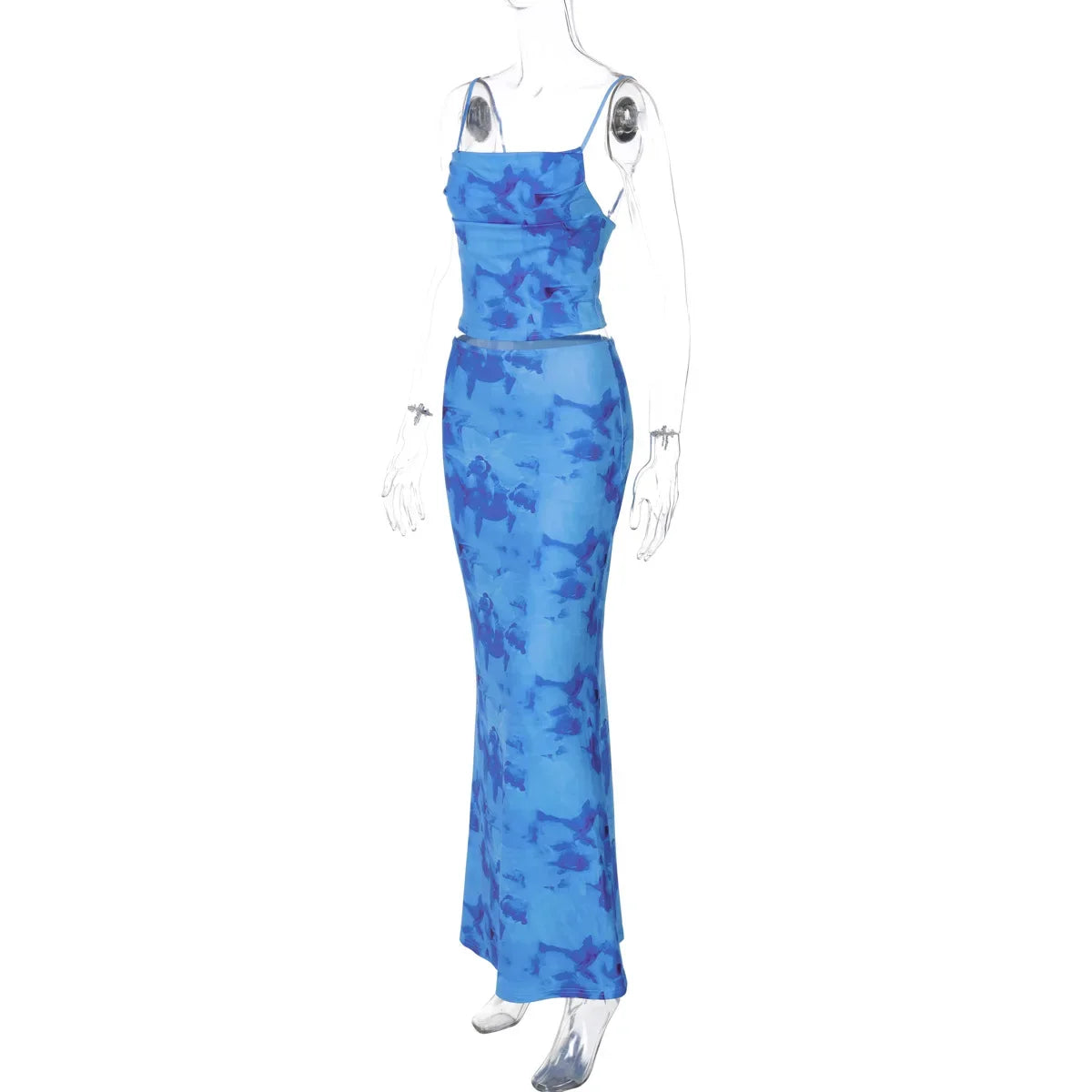 Tie Dye 2-Piece Mermaid Skirt Set – Slash Neck Summer Look - Piña Colada