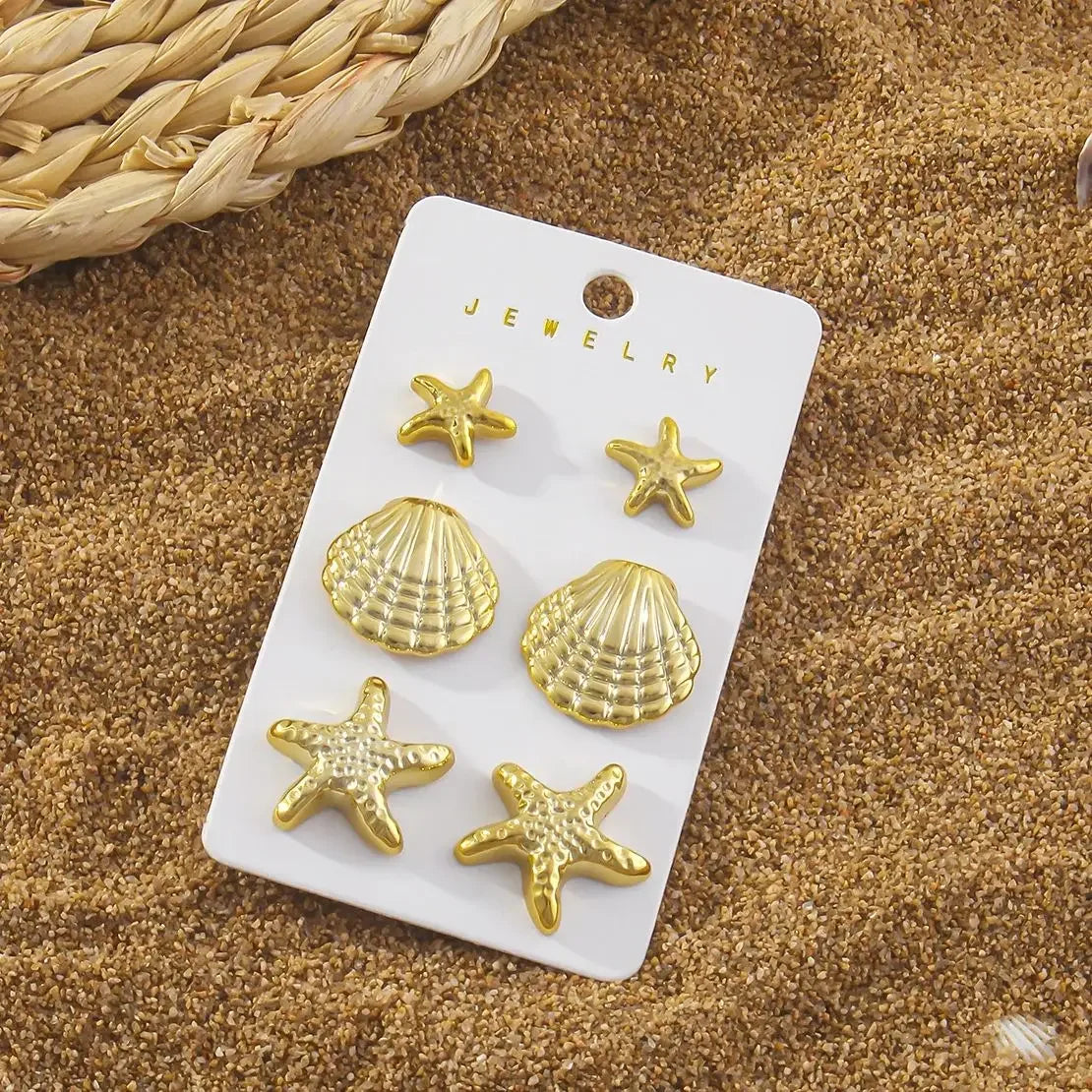 6Pcs Starfish Shell Stud Earrings - Piña Colada