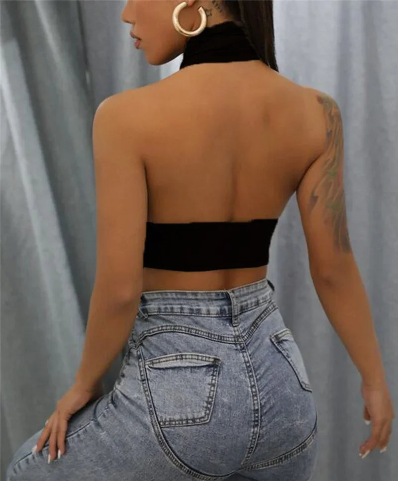 Cross Halter Backless Crop Top - Piña Colada