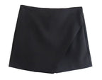 Asymmetrical High Waist Zipper Shorts - Piña Colada
