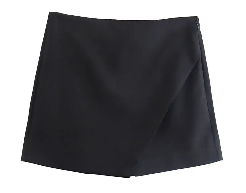 Asymmetrical High Waist Zipper Shorts - Piña Colada